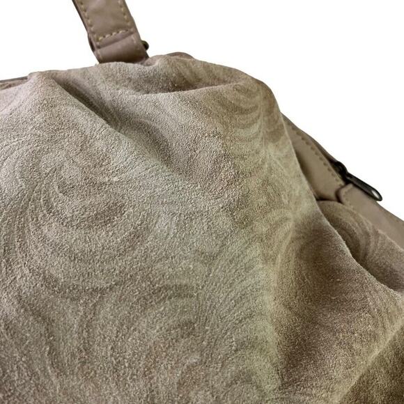 Stone Mountain Suede Embossed Swirl Print Large Double Handle Handbag Purse Bag - Picture 9 of 16